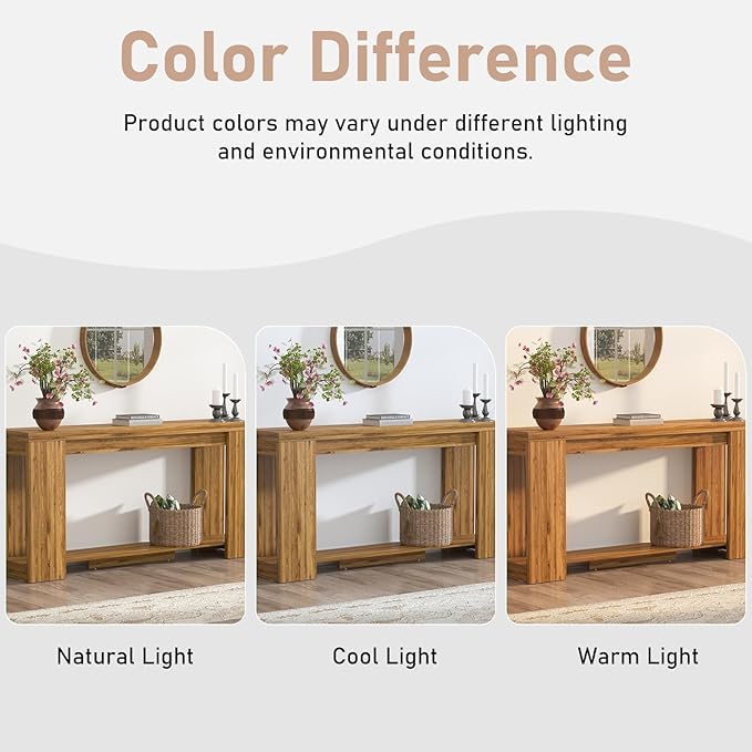Extra Long Console Table with Storage, Farmhouse Wood Entryway Table with Thickened Base, Narrow Entryway Accent Table for Living Room, Hallway, Entrance, Walnut