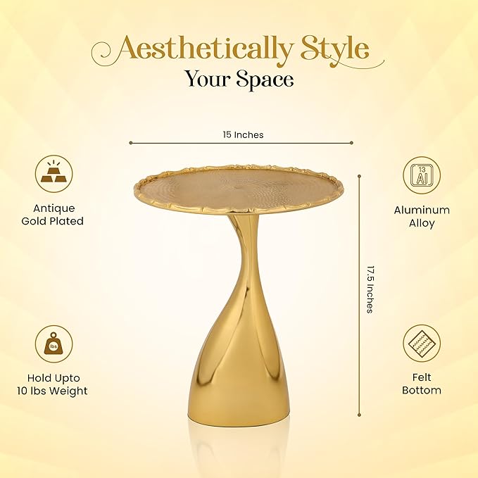 Round Metal Side Table, Coffee End Table for Small Spaces, Lightweight Accent Table for Living Room, Bedroom, Balcony - Easy Assembly,18 Inches (Gold) - APLHA Living Home