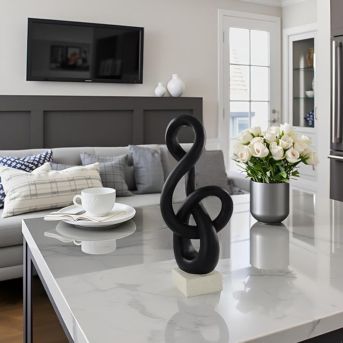 16" Modern Abstract Ribbon Decorative Sculpture, Knot Sculptures,Home Decor,Coffee Table Statues,Dining Living Room Desk Decor（Black）
