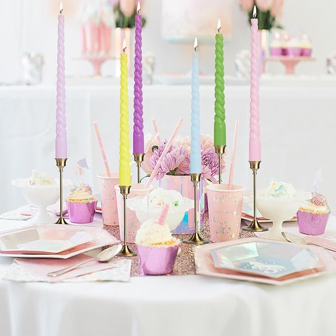 12 Inch Spiral Taper Candles, Smokeless Dripless Long Candle – Unscented Decorative Dinner Candles for Home, Wedding, Party, Table Decor, and Holiday Celebrations (6-Pack Assorted Colors A)