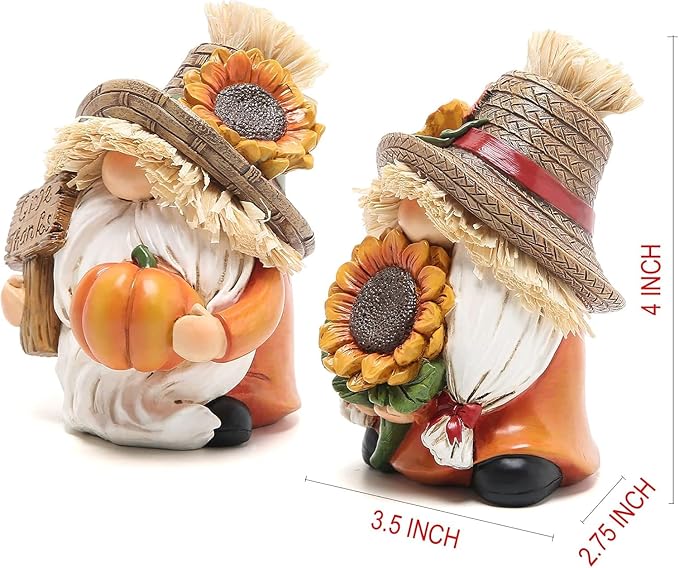 Hodao Fall Decorations for Home - Thanksgiving Gnome Figurines with Sunflower and Pumpkin, Resin Harvest Autumn Decor, Rustic Holiday Accent, for Family, Friends and Housewarming
