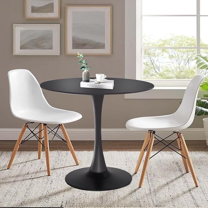Round Dining Table,31.5”Kitchen Table for 2-4 People,MDF Table Top with Metal Pedestal Base,Tulip Design for Kitchen,Dining Room,Living Room,Leisure,Black