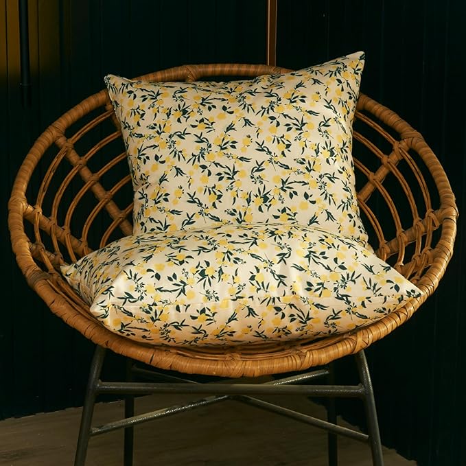 Mantle & Mason Floral Outdoor Lumbar Pillows Waterproof 12x20 for Patio Furniture Set of 2 Yellow Decorative Pillow Covers for Couch Porch Chair Bench Reversable Cottage Farmhouse Pillow Cases