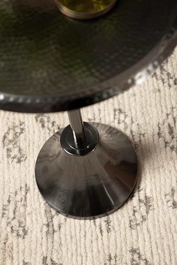 Kate and Laurel Sanzo Modern Pedestal Side Table; 15 x 15 x 24; Gray Gunmetal; Decorative End Table with Hammered Tabletop for Use as a Bedroom Nightstand or Living Room Accent Table