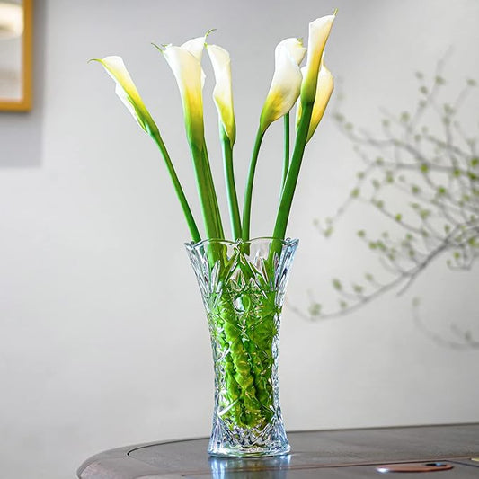 kanpura 11.2'' Tall Glass Flower Vase Sunflower Shape Design,Thickened Clear Crystal Glass Vase Gift for Flower Lovers(1 Piece)