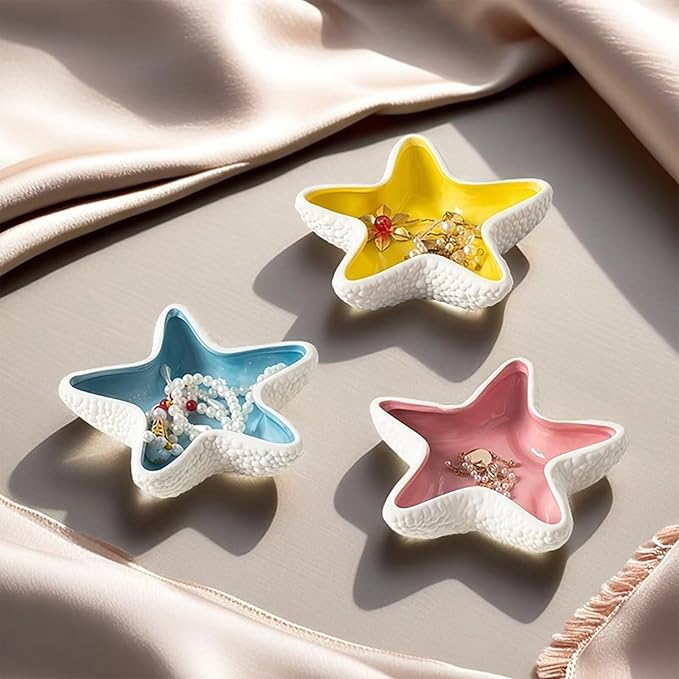 Starfish Jewelry Dish Ceramic Holder Ring Trinket Tray, Ocean-themed Decorative Trinket Dish, Suitable for Mother Friend Sister, Gifts for Women, Home Decor Trinket Dish(Pink)