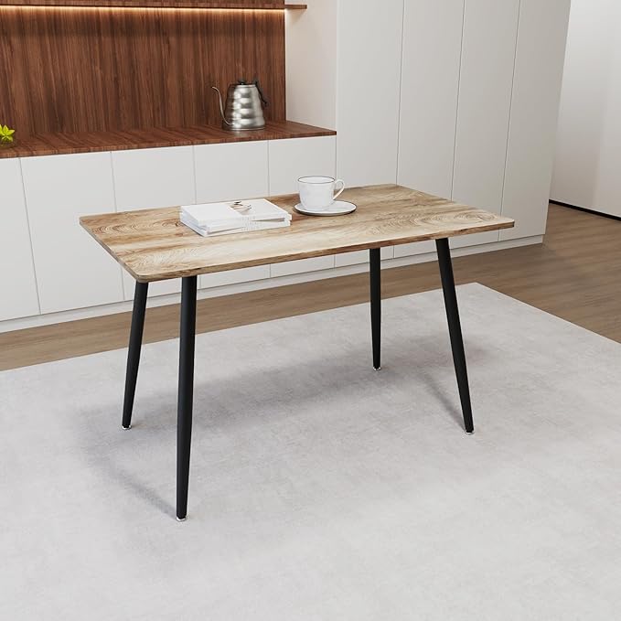 Modern Wooden Dining Table, 47.2'' Wooden Rectangle Table, Kitchen & Dining Room Table, Wooden Dining Table with Black Metal Legs for Living Dining Room(Wood Color)