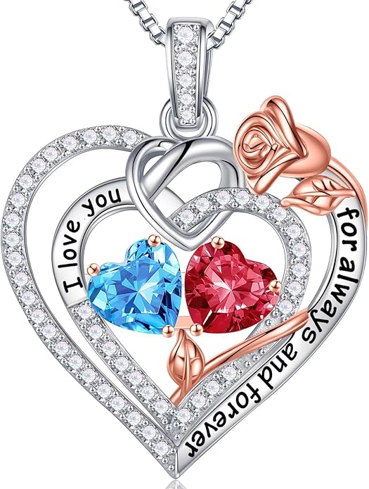 Iefil Christmas Gifts for Wife Women - 925 Sterling Silver Double Birthstone Necklace, Anniversary Birthday Gifts for Women, Jewelry Gift for Wife Girlfriend Mom Her