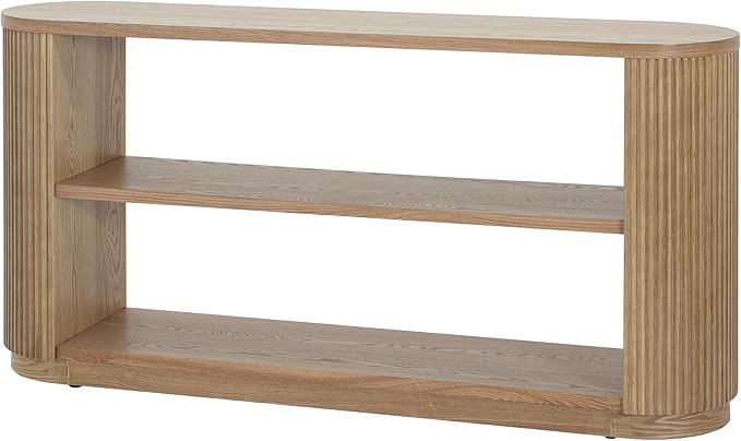 kevinplus 58.9'' Console Table Sofa Table for Entryway, 3-Tier Storage Open Shelf Modern Countryside Farmhouse Style, Elegant Wood Grain & Fluted Design, Easy Assemble, Natural