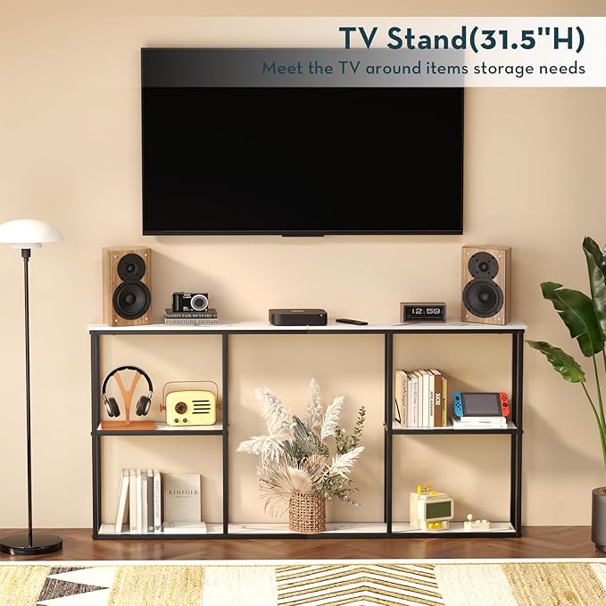 WOHOMO Console Table,Small Modern Entryway Table for Entry,3-Tier Long Sofa Table Behind Couch for Living Room,Entrance,White Marble(63 inch)