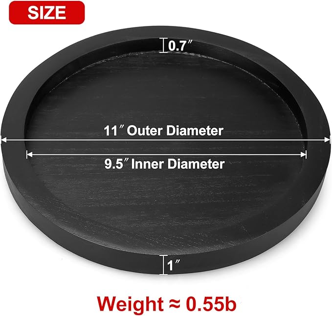 Round Decorative Tray for Coffee Dining Table Countertop Small Wooden Serving Trays Farmhouse Kitchen Home Living Room Decor and Bathroom Accessories Tray Black Rustic Wood Candle Centerpiece Trays