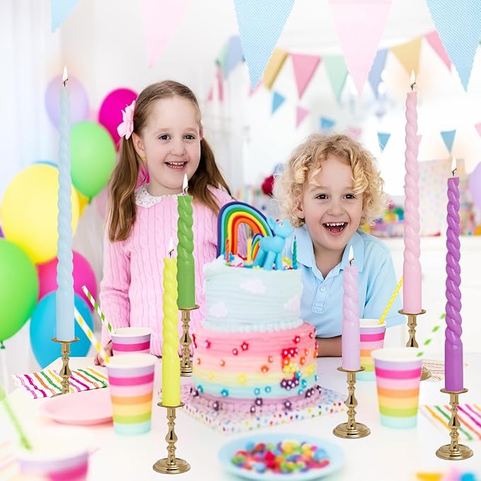 12 Inch Spiral Taper Candles, Smokeless Dripless Long Candle – Unscented Decorative Dinner Candles for Home, Wedding, Party, Table Decor, and Holiday Celebrations (6-Pack Assorted Colors A)