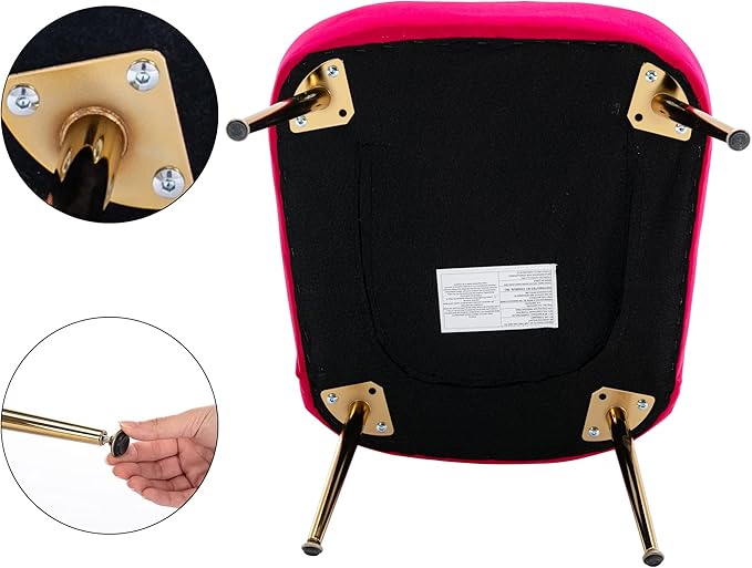 Velvet Accent Chair Set of 2 Comfy Living Room Chair Armless Slipper Chair Mid Century Side Single Sofa Chair with Golden Legs Wingback for Bedroom Guest Room, Hot Pink