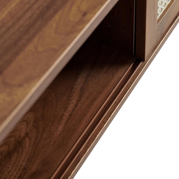 IANIYA Boho Coffee Table with Storage, Dining Table with Rattan Drawer and Solid Wood Legs, Small Center Tables for Living Room Small Space (Brown)