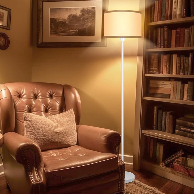 Floor Lamp White, Standing Lamp, 58" Tall Floor Lamp with Lampshade, Foot Pedal Switch, Modern Small Floor Lamps for Living Room/Bedroom/Classroom/Kids Room, White Lamp for Girls' Gift(Without Bulb)