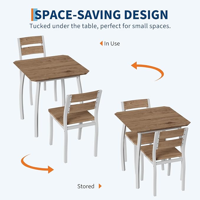 Small Dining Table Set for 2,3-Piece Kitchen Table Set with Thick Wood Grain Tabletop & 2 Upholstered Chairs & Metal Frame, Compact Table Set for Small Spaces & Kitchens & Dining Rooms（Natural）