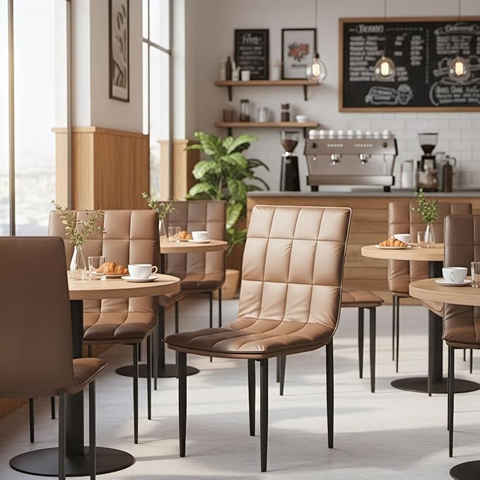 Dining Chairs Set of 2, PU Leather Upholstered Office Chair with Metal Legs, Modern Accent Chairs, Parsons Chairs for Kitchen, Dining Room, Restaurant, Cafe, Bedroom, Office, Balcony, Courtyard