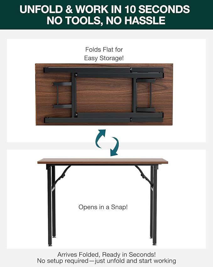Frylr Small Folding Computer Desk – Portable 43.3 Inch Foldable Laptop Table, Collapsible and Compact for Easy and Fast Setup, Lightweight for Small Spaces, Home Craft and Study Use, Dark Walnut