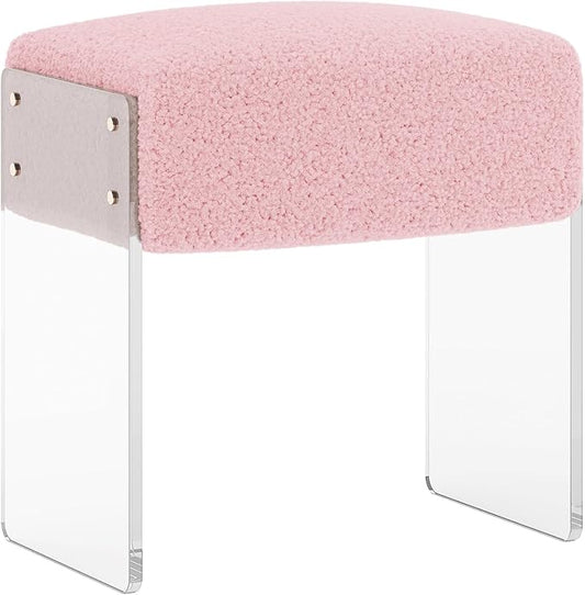 Vanity Stool Chair and Foot Rest -Modern Vanity Stool and Pouf Ottoman with Wool and Acrylic Leg for Makeup Room, Living Room, Bedroom Pink