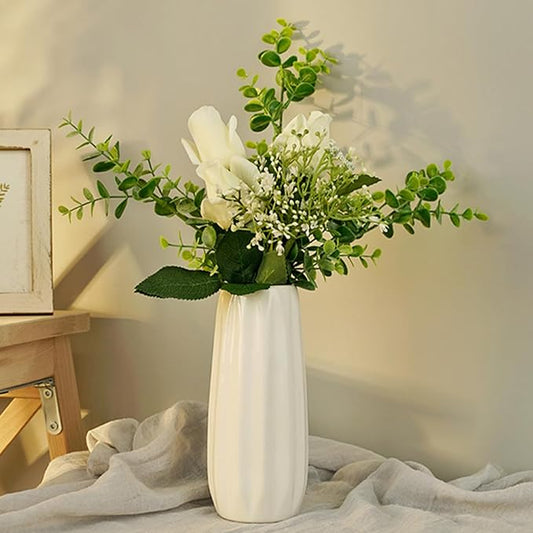 White Ceramic Vase 9.1 Inch - Glossy Minimalist Nordic Flower Vase for Home Decor, Perfect for Dried/Fresh Flowers, Wedding Centerpiece, Housewarming Gift for Christmas, Mother’s Day, Valentine’s Day