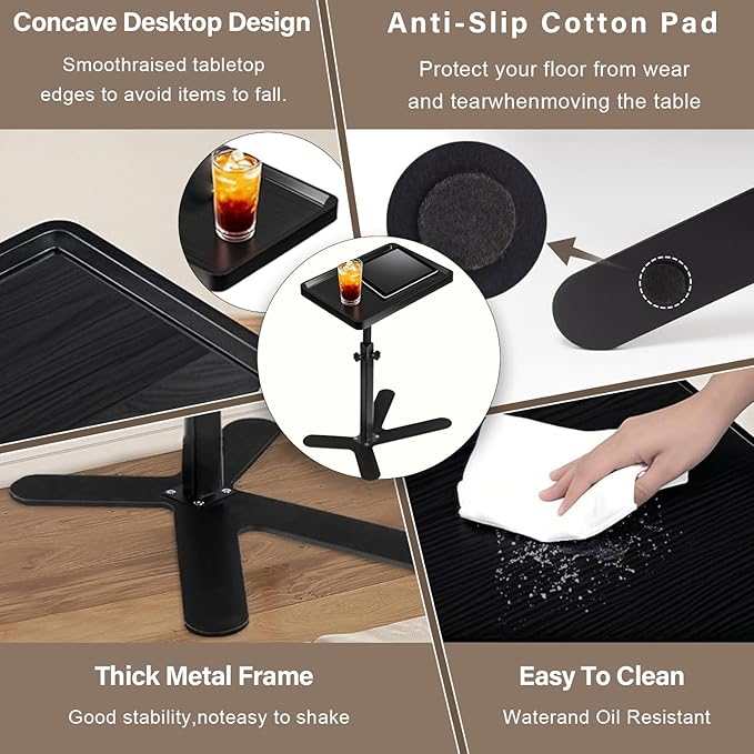 Simcat Adjustable Height Side Table TV Tray, C Shaped End Table, Couch Tables for Living Room, Bedroom, Corners and Office(Black)