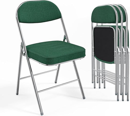 VINGLI 4 Pack Folding Chairs with Padded Seat & Backrest, Metal Frame, Durable Corduroy Fabric, 350 lbs Capacity, Set of 4, Olive Green – Ideal for Weddings, Parties, Office Events