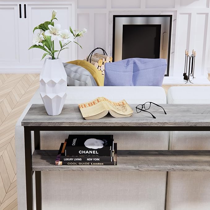 Narrow Console Table, 47 Inch Sofa Table with Adjustable Shelf, 2-Tier Long Skinny Table for Hallway, Entryway, Living Room, Foyer, Grey