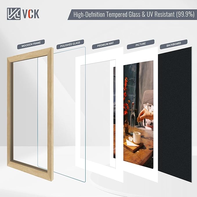 VCK 12x12 Picture Frame 2 Pack - Natural Oak, High-End Wood Poster Frames with Tempered Glass, Display 8x8 Photo with Mat or 12x12 without Mat, Art Gallery-Quality, Wall Hanging, Natural Oak