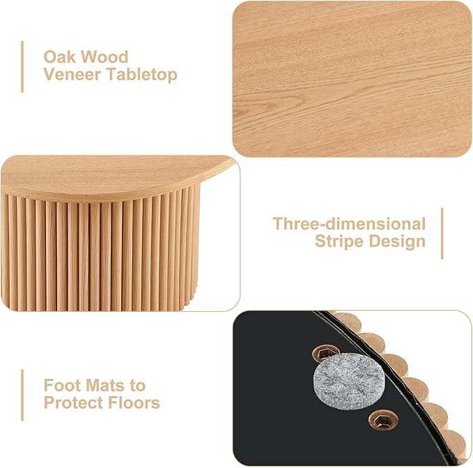 27" Round Coffee Table, Coffee Table for Living Room, Mid Century Modern Wood Coffee Table, Drum Accent Small Center Table, Oak Wood Veneer