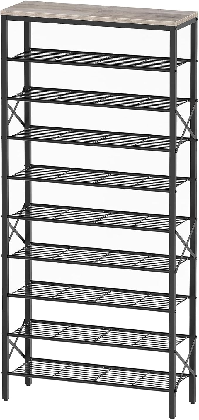 10 Tier Shoe Rack, Large Capacity Shoe Storage Organizer Holds 40 Pairs, Sturdy and Stable, for Entryway, Hallway, Closet, Dorm Room, Greige and Black SS10BG