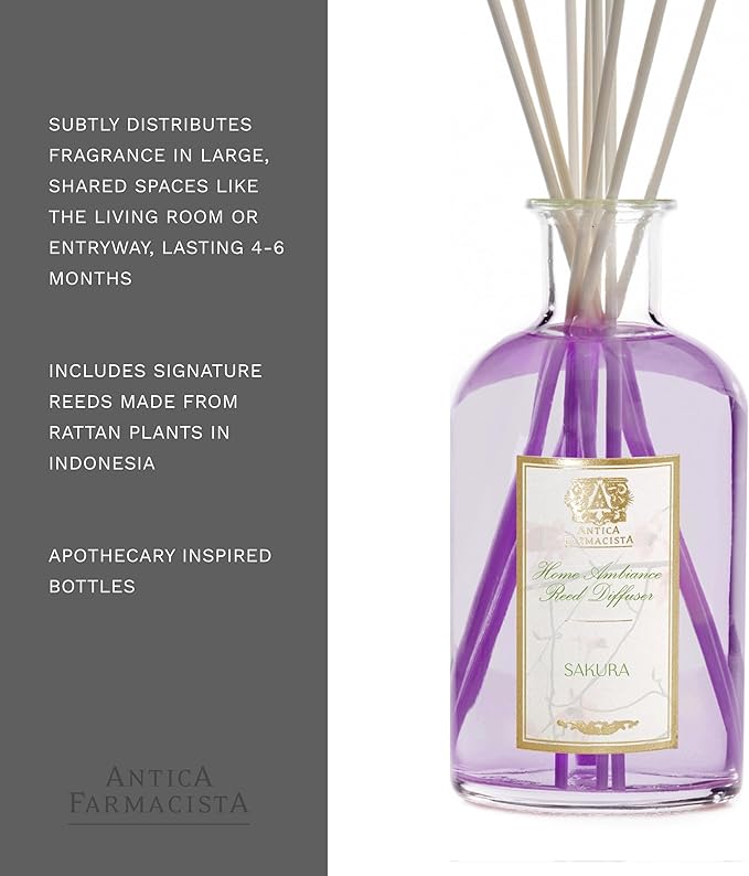 Antica Farmacista Home Ambiance Diffuser - Long-Lasting Reed Scent Diffuser - Luxury Room Freshener Gift - Sakura, 16.9 fl oz