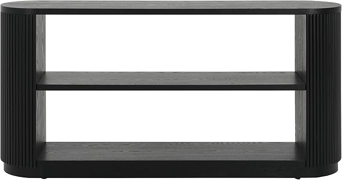 kevinplus 58.9'' Console Table Sofa Table for Entryway, 3-Tier Storage Open Shelf Modern Countryside Farmhouse Style, Elegant Wood Grain & Fluted Design, Easy Assemble, Black