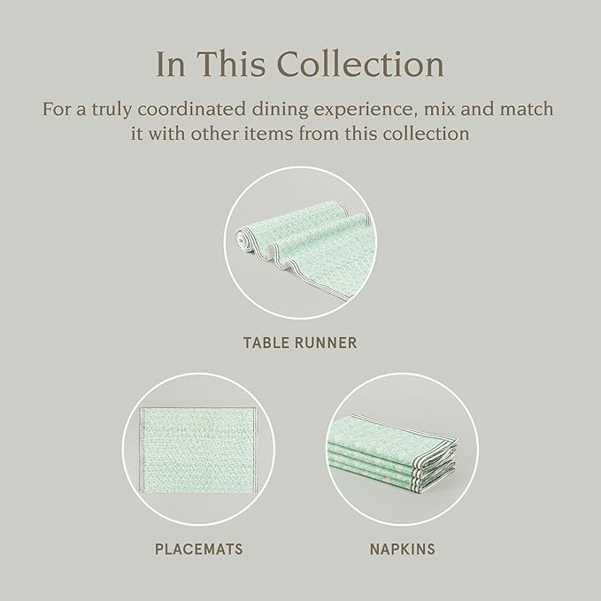 Over&Back Set of 4 Hand-Blocked Placemats - Colorful Dining Table Mat - Each Placemat is Unique - 100% Cotton - Machine Washable - Kitchen and Home Decor - Green Leaf