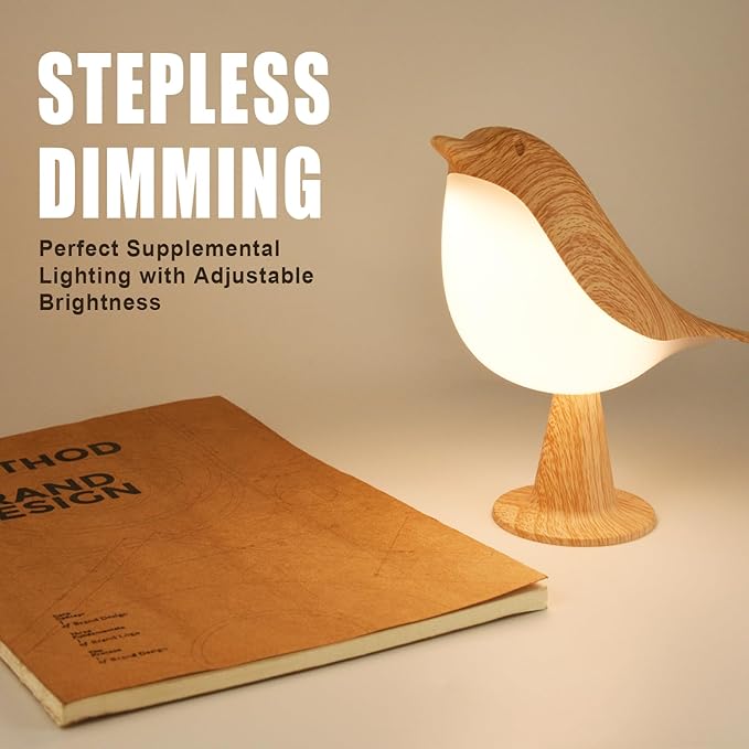 2 Cute Bird Lamps Combo,Small Bedside Lamps with 3 Color Temperature and Adjustable Brightness,Rechargeable Cordless Lamp for Bedroom Nightstand Bedside Table (Wood Tone + Red)