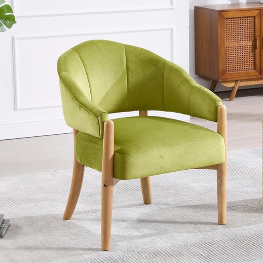HEAH-YO Comfy Modern Accent Chair Set of 1,Upholstered Velvet Living Room Chair,Reception Armchair with Solid Wood Legs,Reading Leisure Chair for Bedroom Makeup Vanity,Green