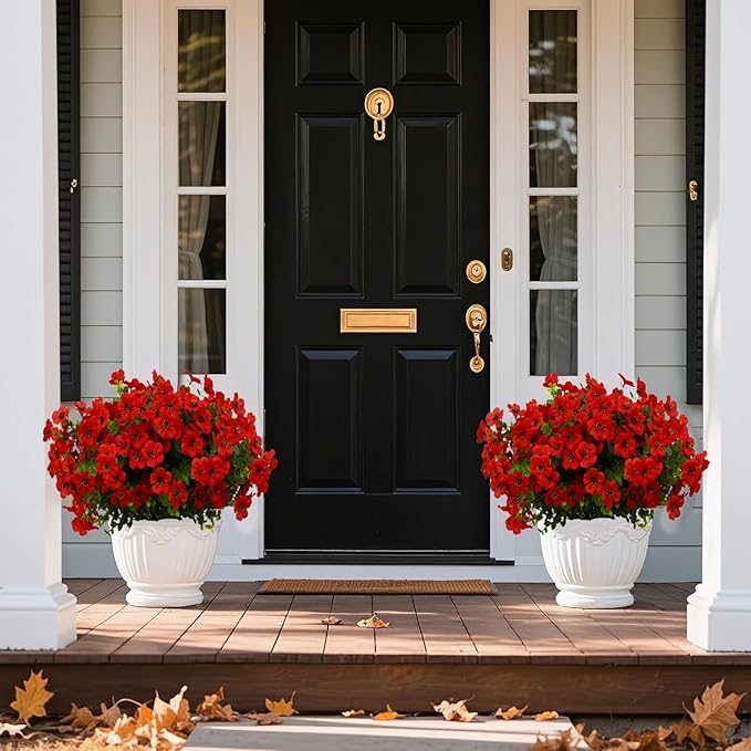 12 Bundles Artificial Flowers for Outdoor Indoor Fake Flowers uv Resistant Artificial Outdoor Flowers Fake Plants for Porch Garden Home Patio Decor (Red)