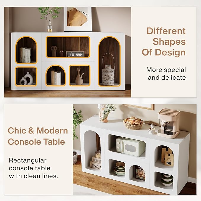 Tribesigns 59" White Console Table, Modern Entryway Table, Wooden Storage Organizer Entrance Table with 6 Compartments, Long Sofa Table, Behind Couch Table with Storage for Living Room, Hallway, Foyer