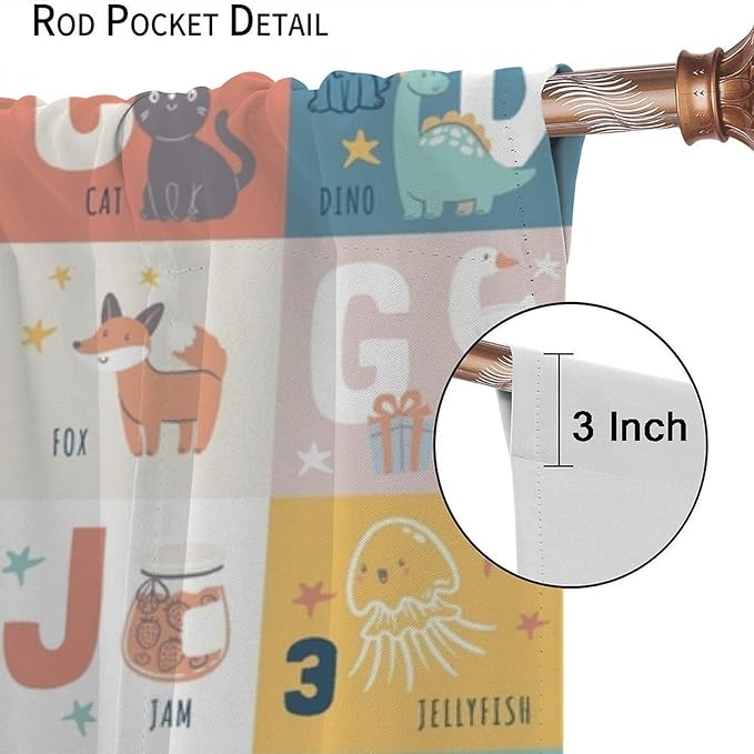 BAEKJIN Kids Alphabet Curtains，Catoon Wild Animals Pattern Print Decor Window Drapes for Bedroom Living Room 42x45 Inch