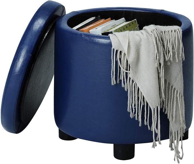 Designs4Comfort Round Accent Storage Ottoman with Reversible Tray Lid