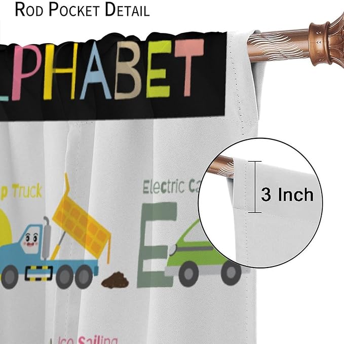 Alphabet Curtains，Catoon Transportation Pattern Blackout Print Window Drapes for Kids Bedroom Living Room 42x54 Inch