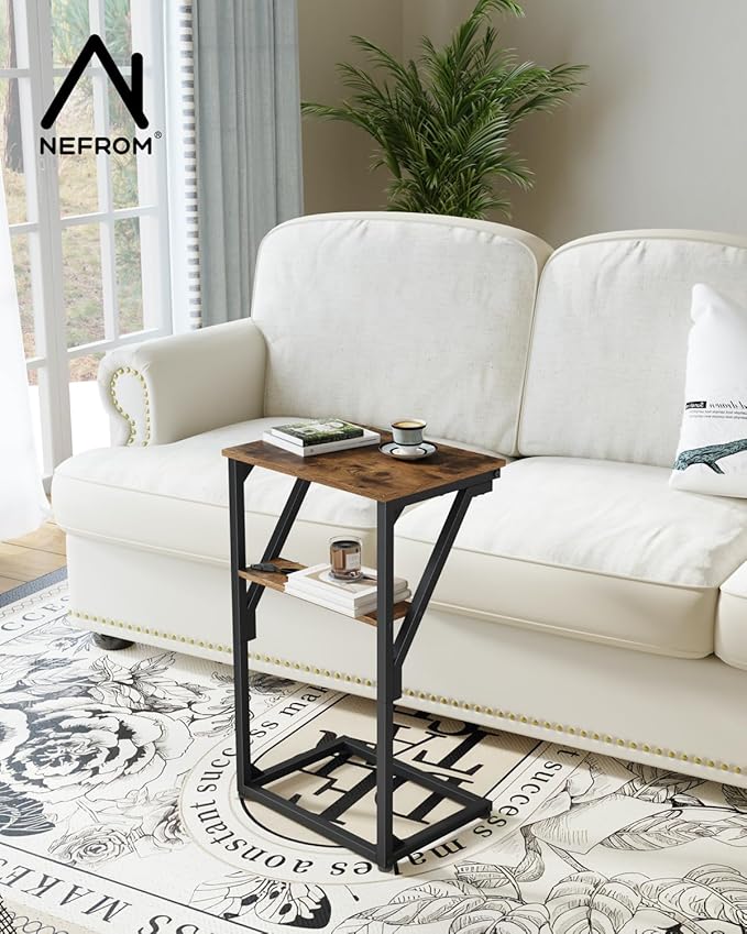 C-Shaped End Table, Small Side Table for Couch, Sofa TV Tray Table for Living Room, Bedroom, Bedside ET-D-BRW1