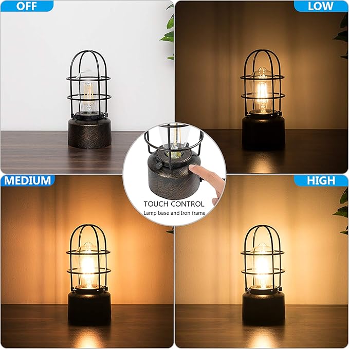 Haian Support 𝗦𝗺𝗮𝗹𝗹 𝗧𝗼𝘂𝗰𝗵 𝗧𝗮𝗯𝗹𝗲 𝗟𝗮𝗺𝗽 for Small Spaces - 3 Way Dimmable Industrial Bedside Lamp - Steampunk Antique Nightstand Desk for Bedroom, Living Room (Bulb Included)