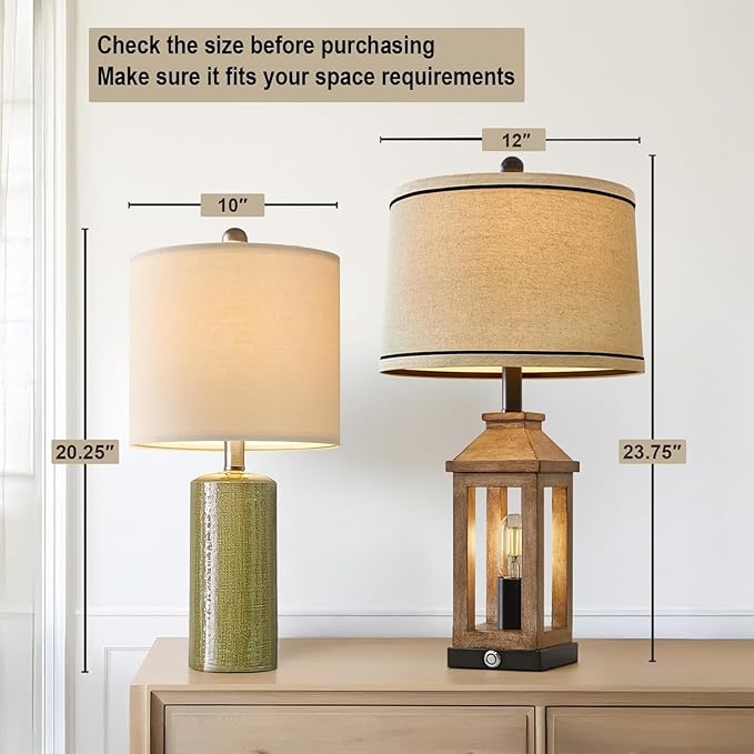 20.25" Small Single Table Lamp for Bedroom Modern Ceramic Nightstand Lamp Farmhouse Bedside Lamp Boho Living Room End Side Table Lamp, Green