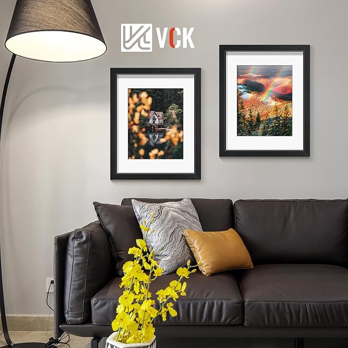 VCK 16x20 Picture Frames Matted to 11x14 Picture Set of 5 Black Wood Photo Frames with Real Glass Desktop and Wall Hanging Frames (Black, 16 x 20)