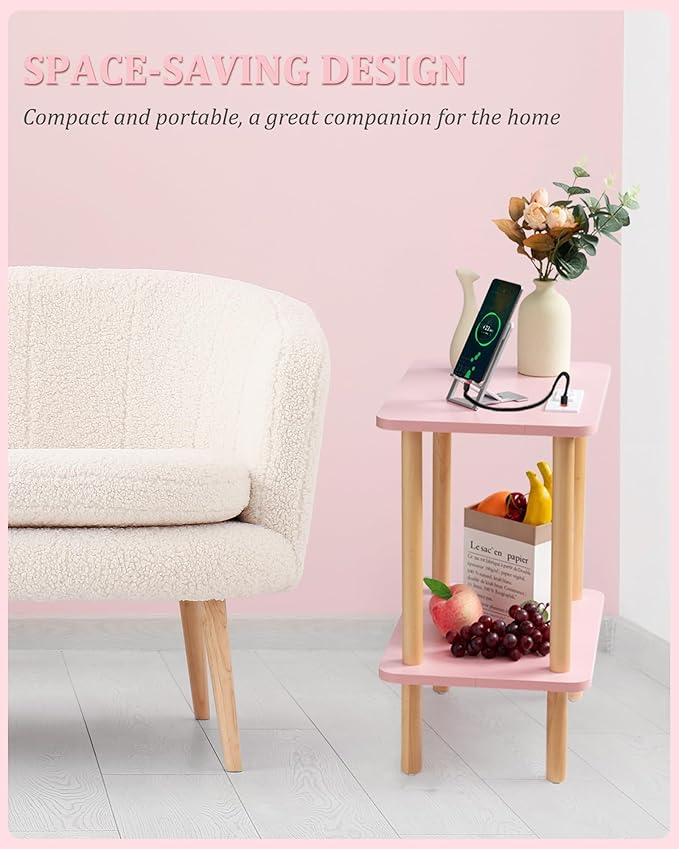FORAOFUR Side Table with Charging Station, Small Side Table with 2 USB Ports and Outlets, End Tables for Small Spaces in Living Room, Bedroom & Nursery, 2 Tier Nightstand