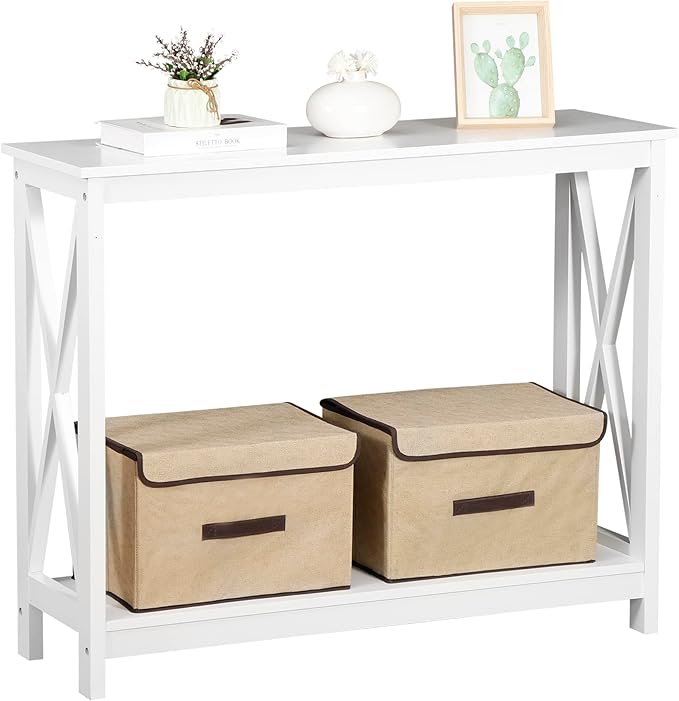 ZenStyle Sofa Side Console Table with 2 Storage Shelves Narrow Accent Table for Entryway/Hallway/Living Room, 39.3in L x 11.8in W x 31.6in H (White, 39.3 inch)
