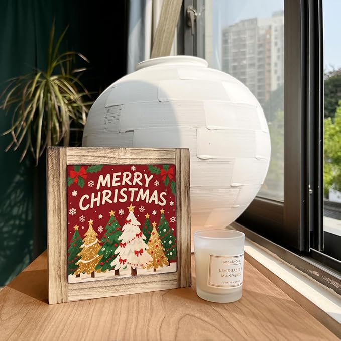 Merry Christmas Decoration Gift, Christmas Tree Decor Art, Decorative Wooden Box Sign, Modern Farmhouse Home Decor, Xmas Trees Decoration for Home Office Cafe Bar Club