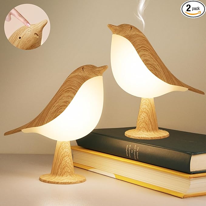 2 Cute Bird Table Lamps Combo,Rechargeable Cordless Lamp with 3 Color Temperature and Adjustable Brightness,Small Desk Lights for Bedroom Nightstand Bedside Table - Wood Tone