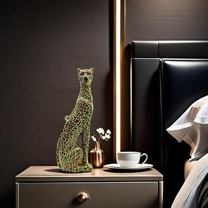 Colorful Leopard Statue Art Figurine Sculpture Collectible Gifts for Leopard Lover Office Home Decor Desk Accessories Decoration Garden Figurines Outdoor Decor (Color I)