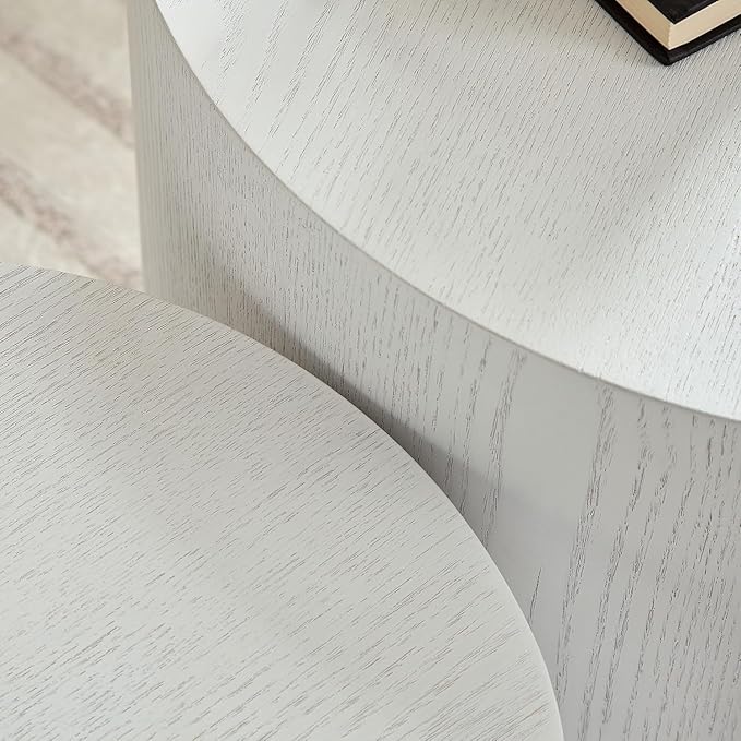 KEVINSPACE Coffee Table Set of 2, 18.9" Modern Round Coffee Tables White Nesting Coffee Table Circle Side Table for Small SpaceAccent End Table Set No Assembling White Wood Grain